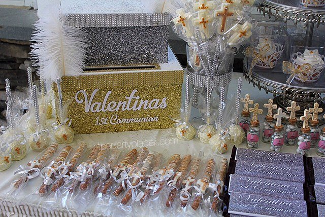 First Communion Candy Buffet and Card Box Gold and Silver