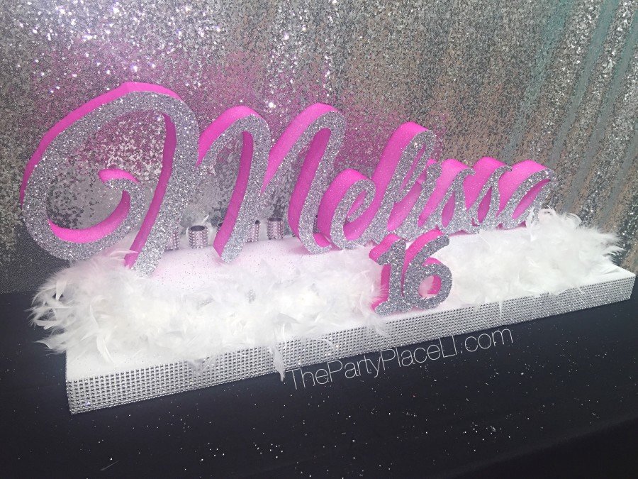 Feather name candle board with glittered 16