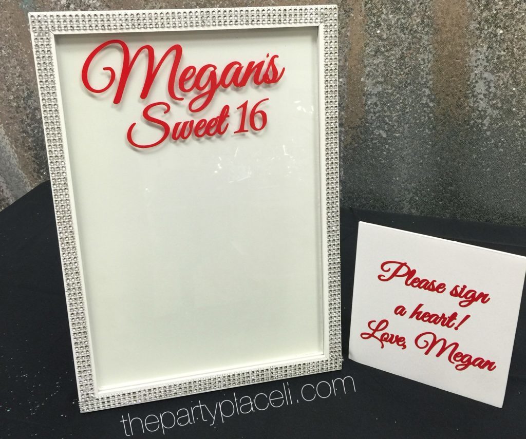 Sweet 16 sign in frame hearts