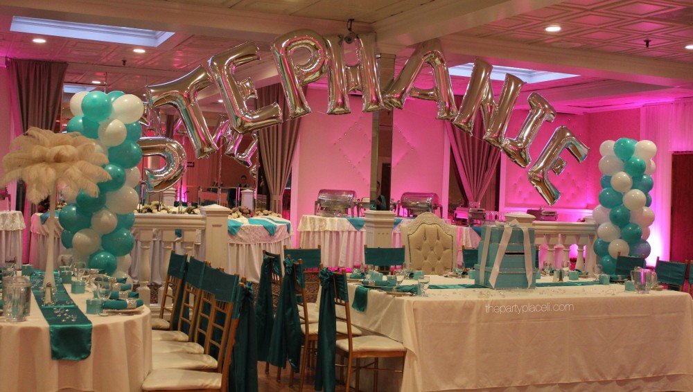 Tiffany Blue Swirl Columns with Name Arch