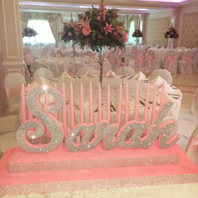 pink and silver candelabra sweet 16