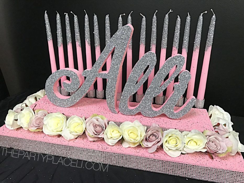 SWEET 16 CANDELABRA PINK AND CREME ROSES